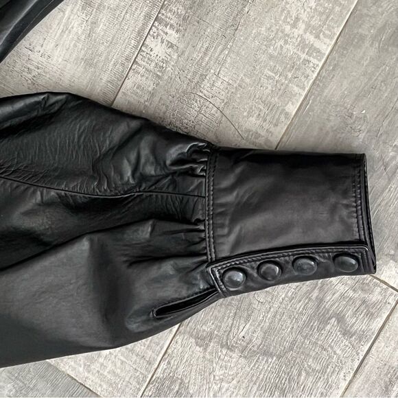 Vtg 80s Leather Coat Long Goth Whimsigoth Full Length Shoulder Pad Victorian L - Picture 10 of 15